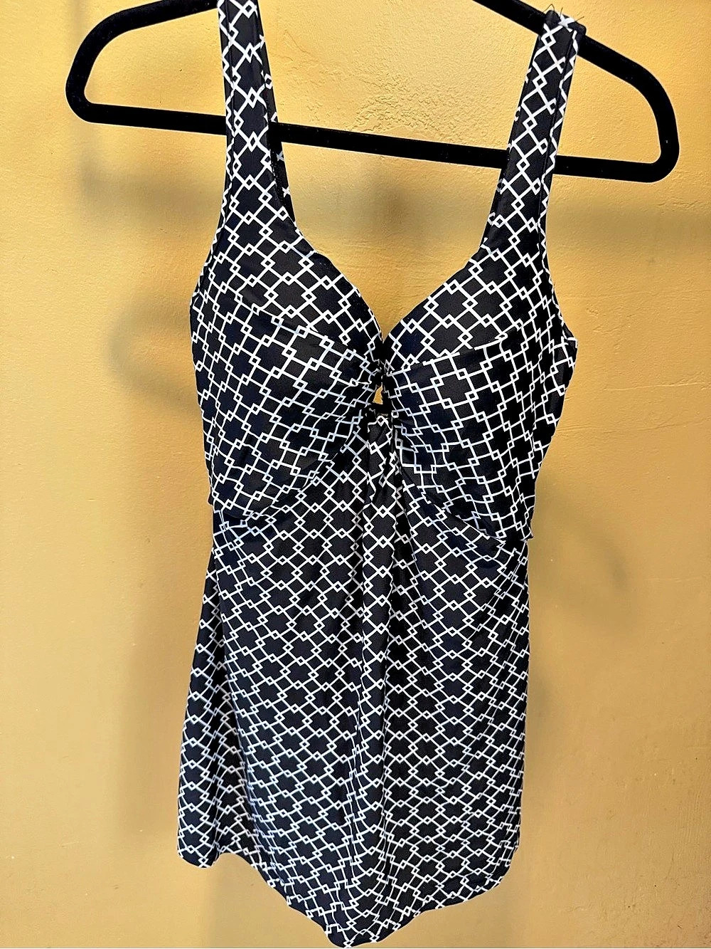 Geometric One-Piece Swimsuit Dress (Black & White)